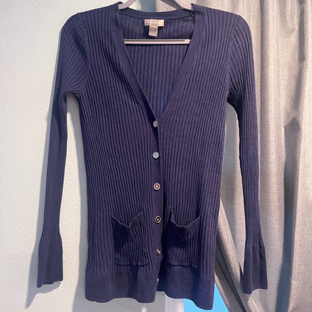 Banana Republic Navy Ribbed Cardigan Silk Cashmere Blend